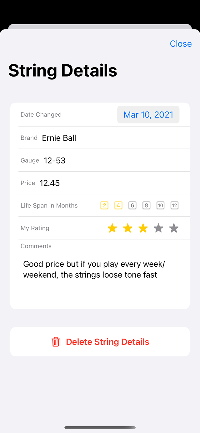 String details screen
